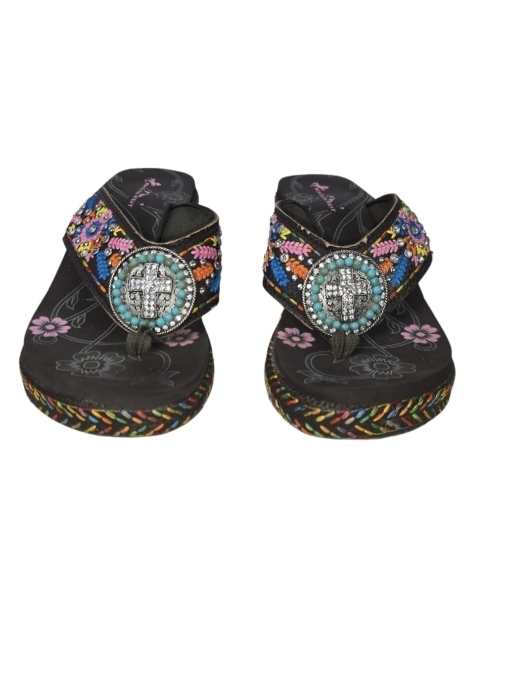 MontanaWest Embroidered Ringstones Wedge Platform Flip Flop Sandals 10 Western - Picture 7 of 12